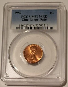 1982 Lincoln Memorial Cent Zinc Large Date Unc MS67+ RED PCGS - Picture 1 of 2