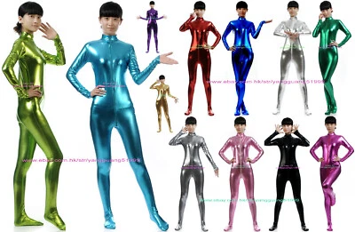 Unisex Shiny Metallic Suit Catsuit Costumes Women Men Jumpsuits Bodysuit F858 - Image 1 of 2