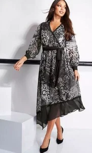 STAR by Julien Macdonald Mono Animal Print Mock Wrap Chiffon Dress (JM10) - Picture 1 of 3
