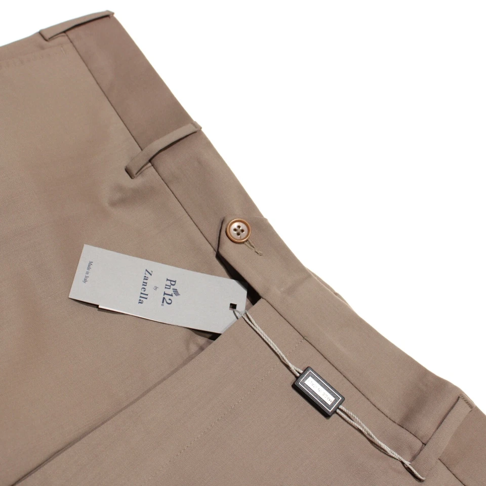 Zanella Dress Pants Size 42 US Pn12 In Solid Beige Wool Blend