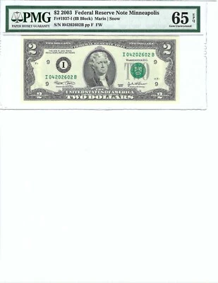 2003 $2 FRN FR1937-I PMG 65 EPQ, Minneapolis, * Note S/N I04202602*!!! - Image 1 of 2