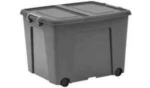 75L-Recycled Storage Trunk Grey With Lid Heavy Duty Large Wheeled Container - Picture 1 of 4