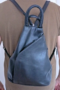 JOBIS Real Leather Black Backpack Shoulder Handbag - Picture 1 of 16