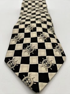 Corbata vintage Dunhill para hombre 100 % seda Italia negra blanca a cuadros náutica 56,5x3,5 - Imagen 1 de 6