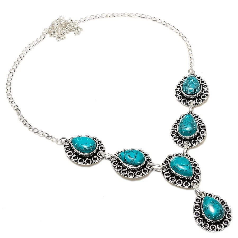 Turquoise Gemstone Handmade 925 Sterling Silver Jewelry Necklace Sz 18" - Image 1 of 1