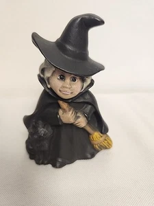 VTG Duncan 1973 Ceramic Halloween Witch w/ Broom & Cat Figurine 4" - Picture 1 of 9