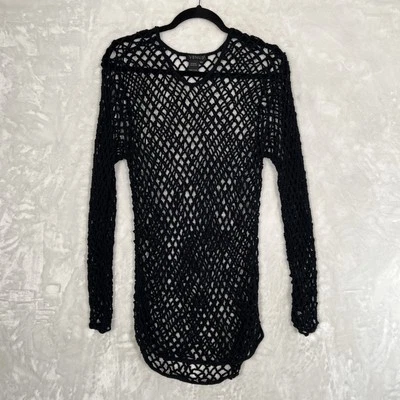 Venus Black Sexy Fish Net Crochet Swimsuit Cover Up S/M Y2K Goth Long Sleeve - Image 1 of 4