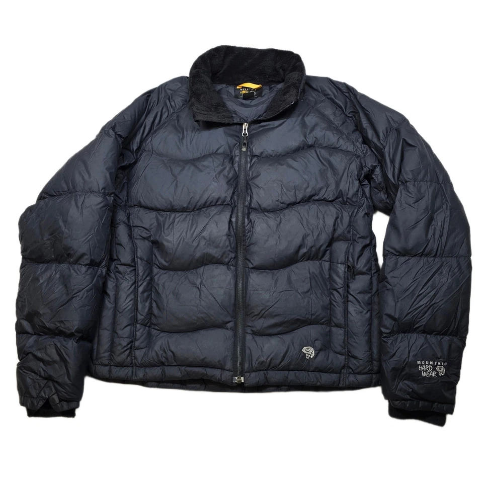 Jaqueta acolchoada Mountain Hardwear feminina grande preta gola de lã com zíper aberturas - Imagem 1 de 4