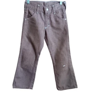Boys 10 24x23 Jeans Vintage Sears Rough Houses Brown Denim Knee Patches 1970's - Picture 1 of 8
