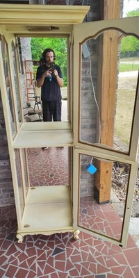 FRENCH COUNTRY JASPER CABINET SHOWCASE W/4-GLASS ADJUSTABLE SHELVES 74”X24X17”I - Image 1 of 4