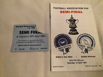1983 Brighton v Sheff Wed FA Cup Semi Final prog & ticket / voucher - Image 1 of 4