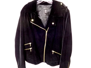 INC Black Velvet Lined Zippered MOTO JACKET Hip Mod Dress Punk ~ Size 2X ~ NWOT - Picture 1 of 14