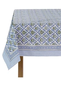 Ridhi Steel Blue 70x108” 100% Cotton Floral Print Tablecloth NEW $65 on Amazon - Picture 1 of 7
