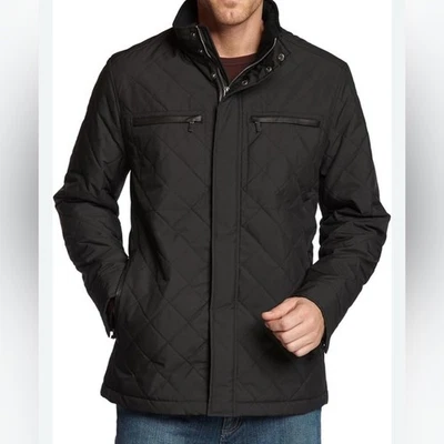Cole Haan - Men's Black Puffer quilted diamond Jacket black coat leather trim XL - Image 1 of 4