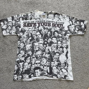 Vtg 90s 1995 Only One Of These People Can Save Your Soul AOP Jesus TShirt Sz XL - Picture 1 of 12