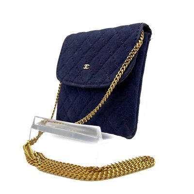 Chanel Matelasse Cotton Canvas Chain Mini Pouch COCO Mark Shoulder Bag Navy Auth - Image 1 of 4