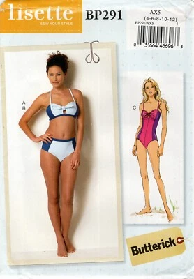 Butterick BP291 Tie Detail Bikini & One-Piece Swimsuit Sz 4-12 UNCUT B6358 - Image 1 of 4