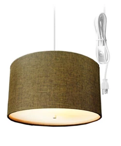 2 Light Swag Plug-In Pendant 18"w Chocolate Burlap with Diffuser, White Cord - Picture 1 of 7