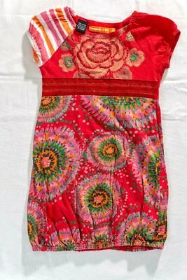 Desigual Sz 5/6 Girls Dress Red High Waist Cap Sleeve Elastic Bubble Hem - Image 1 of 3