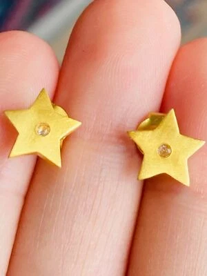 New 18kt yellow gold over 925 sterling natural white topaz star stud Earrings - Image 1 of 4