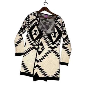 Olivia M Women's Cardigan Size Small Cream and Black Aztec Spring Wrap Close - Picture 1 of 4