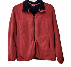 Lands' End Red Fleece Jacket Women Full Zip Zip Pocket Front Size Medium 10-12 - Picture 1 of 12