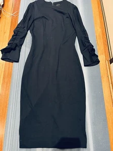 Cue Pencil dress size 10 navy Dark Blue long sleeves stretch material - Picture 1 of 3