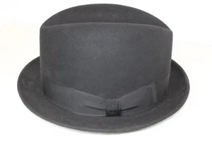 Vtg Mens Black Fedora Hat Beaver Hats Imported Coney Fur Size 6 7/8 - Picture 1 of 11