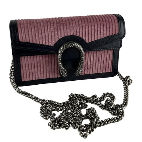 Gucci Mini Portafoglio Donna Super Dioniso Dettaglio Borsa a Tracolla Rosa e Nero