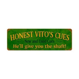 HONEST VITO'S CUES NEW USED POOL BILLIARDS 24" HEAVY DUTY USA MADE METAL AD SIGN - Picture 1 of 1