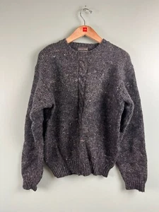 Vintage Savile Row Grey 100% Wool Chunky Sweater Cable Knit Size Medium Oversize - Picture 1 of 5