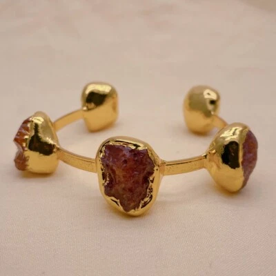 Brazalete brazalete cornalina roja natural enchapado en oro crudo Foto 1 de 4