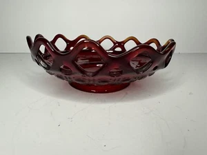 Katy Lace Imperial Ruby Red Button & Cane Open Lace Edge Bowl - Picture 1 of 9