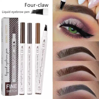 Eyebrow Pen Pencil Microblading Tattoo Waterproof 4 Fork Tip Brow Make Up Beaut - Image 1 of 4