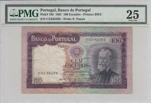 PORTUGAL 100 ESCUDOS 1967 PICK# 165 CZZ02493 - PMG 25 VERY FINE - Picture 1 of 2