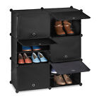 Shoe Cabinet Plastic Shelf Doors Rack Black Storage Shelving System Closing
