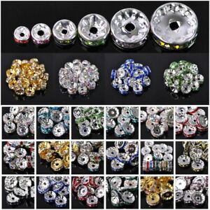 Rondelle Metal Beads Rhinestone Crystal Glass Loose Jewelry Findings 4mm To 12mm