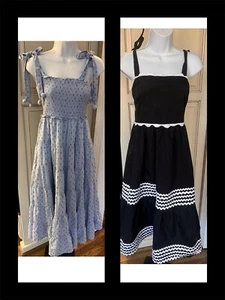 Lot of 2 Womens Dresses Size Small Crown and Ivy Rick Rack Smocking Black Blue - Picture 1 of 9