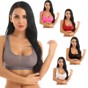 US Women GYM Sports Bra Racer Back Sleeveless Crop Top Tank Vest No Padded Bra - Picture 1 of 106