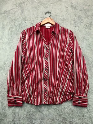 Van Heusen рубашка на пуговицах верхний женщин большой красный полоски эластичной длинным рукавом работы - Изображение 1 из 4