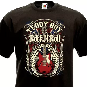 T-shirt TEDDY BOY ROCK'N'ROLL - Flying Saucers Matchbox Riot Rockers Crazy Cavan - Imagen 1 de 1