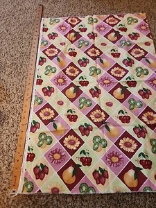 7/8ths Yard Vintage Daisy Kingdom Gerberries Patch Strawberry Fruit Fabric - Picture 1 of 4