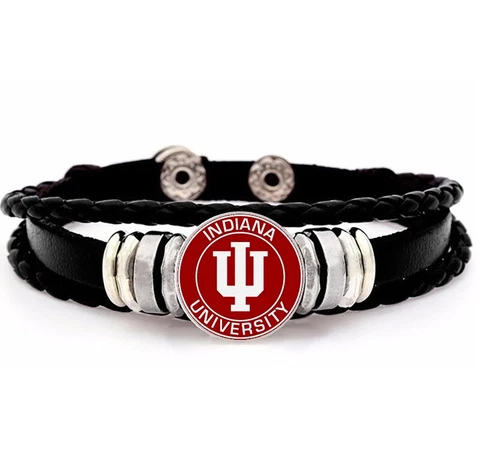 Indiana University Hoosiers Mens Womens Black Leather Bracelet w Gift Pk D14 Cover