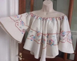 Vtg look Upcycled OOAK embroidered Gypsy top blouse size 16 18 Cottage Core boho - Picture 1 of 10