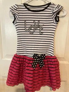 Girls MIA JULIANA Pink and Black Love Dress Size 6 Stripes Polka Dots Bow - Picture 1 of 7