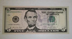 2021 BU $5 Fancy Serial Radar Note Serial #QD69866896A  - Picture 1 of 2