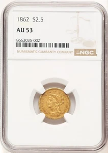 1862 2,50 $ Liberty Quarter Eagle NGC AU53 - Bild 1 von 2