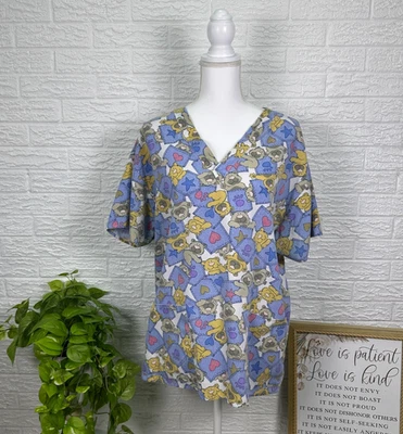 Women's Crest Scrub Top XL animals short sleeve Nurse Medical - Image 1 of 4