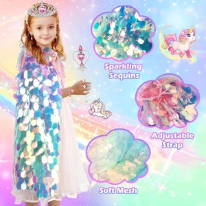 Girls Sequin Cape Princess Crown Magic Wand Jewely Set for Special Occasions  - Picture 1 of 7