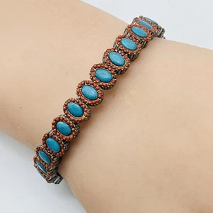 Faux Turquoise Faux Coral Stretch Bracelet Southwestern Style - Picture 1 of 3